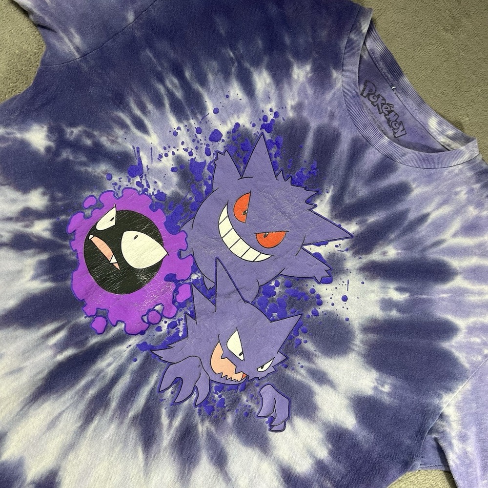 Pokemon Gastly Evolution Purple Tie-Dye T-shirt Size Large Haunter Gengar Gastly